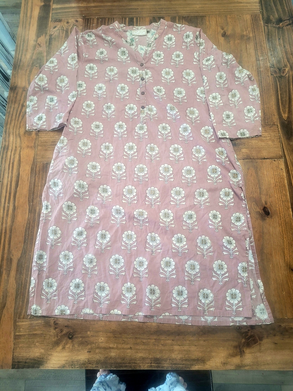 Women’s Floral Block Print Tunic Top in Dusty Rose Lightweight Cotton XL